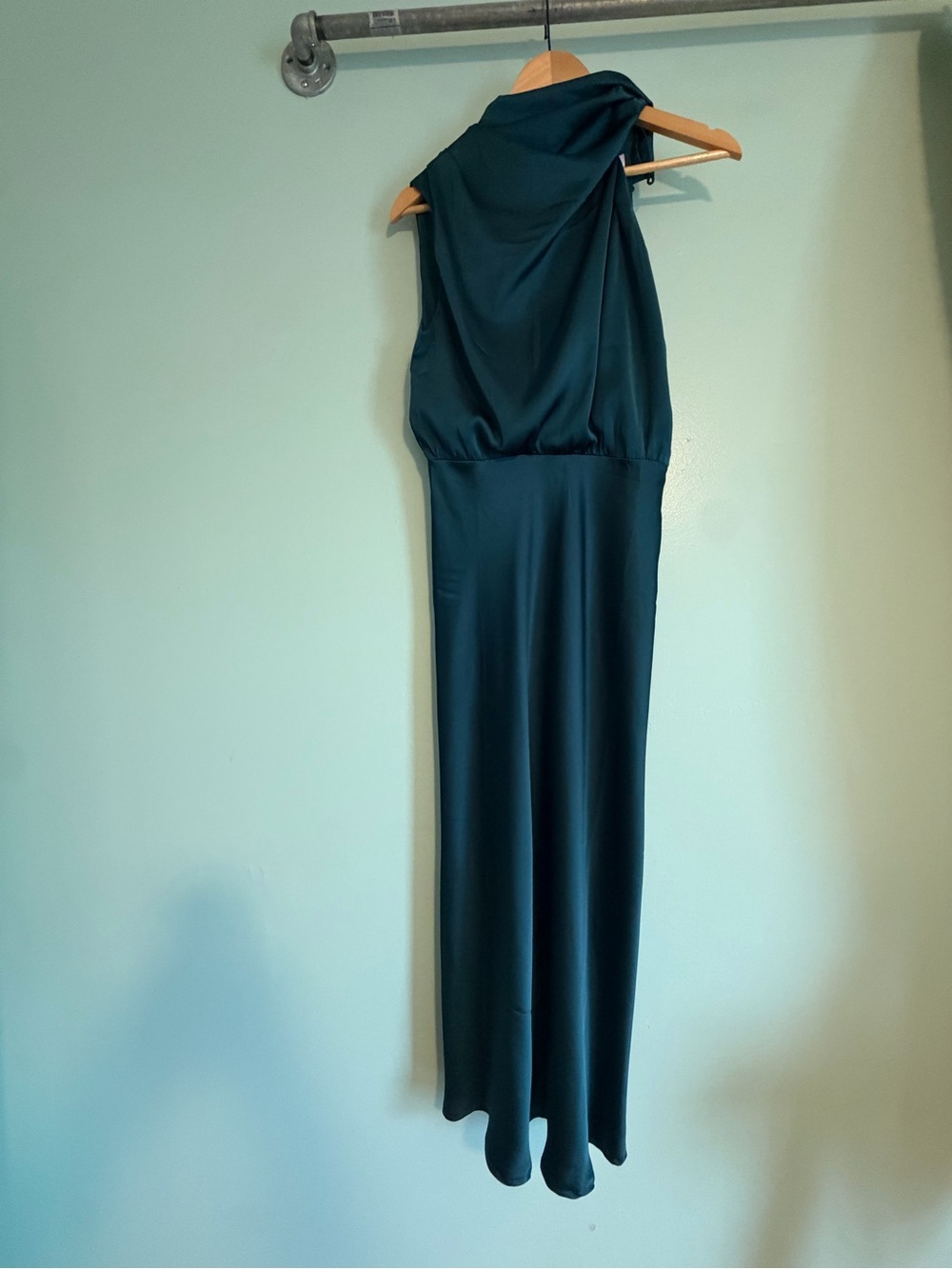 Petal & Pup Teal Satin Halter Maxi Dress